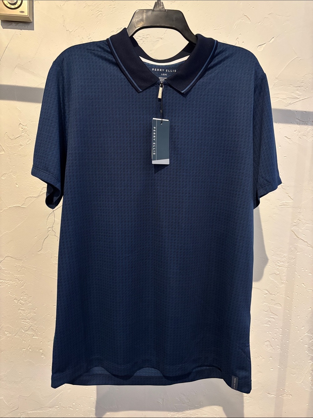 Perry Ellis Classic Navy Zip Short-Sleeve Polo